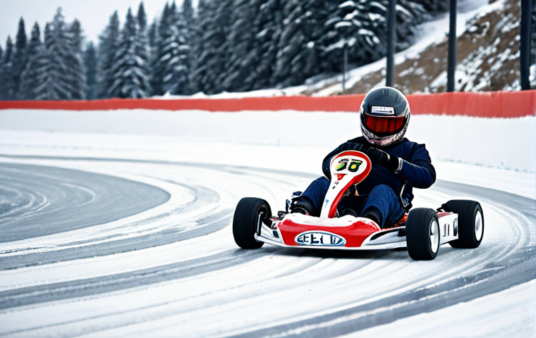 **
A kart racer performing an early drift on an ice track ("Ice Goli"), showcasing the technique to avoid speed loss during turns. Focus on the kart's angle and the snowy environment.
**