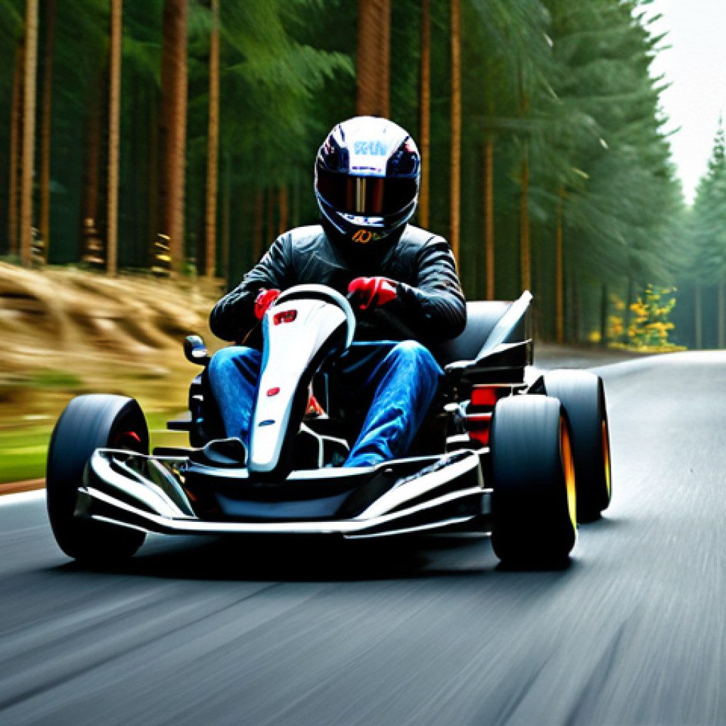 Kart Rider in Action**

A fully clothed kart rider skillfully drifting around a sharp turn on a forest track, appropriate attire, trees lining the side of the road, speed boost visible, safe for work, perfect anatomy, correct proportions, professional digital art, dynamic action shot, high quality.

**