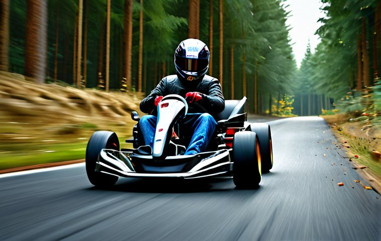 Kart Rider in Action**

A fully clothed kart rider skillfully drifting around a sharp turn on a forest track, appropriate attire, trees lining the side of the road, speed boost visible, safe for work, perfect anatomy, correct proportions, professional digital art, dynamic action shot, high quality.

**