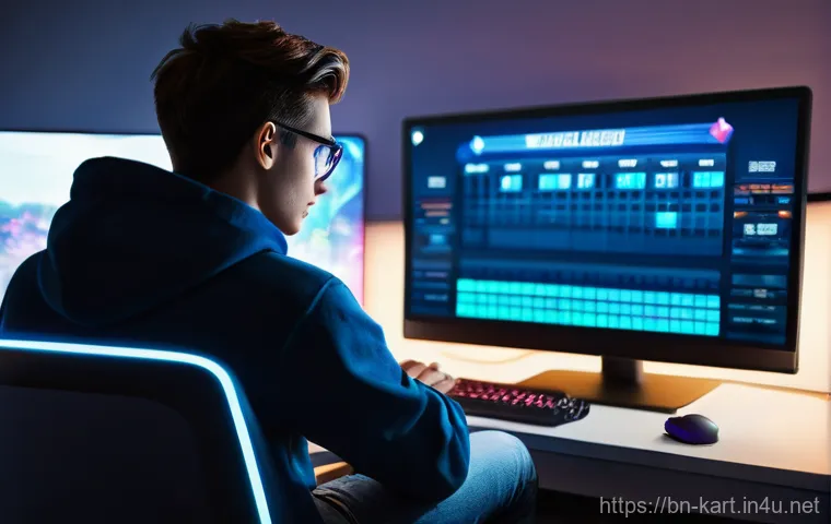 카트라이더 이벤트 활용 기술 - **Strategic Event Selection:** A focused young adult gamer, either male or female, with neat hair, s...