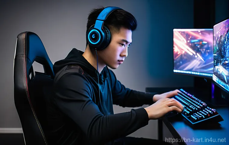 카트라이더 프로 선수 경험담 - **Dedicated Pro Gamer's Practice Session.**
    A young male pro gamer, of East Asian descent, aroun...