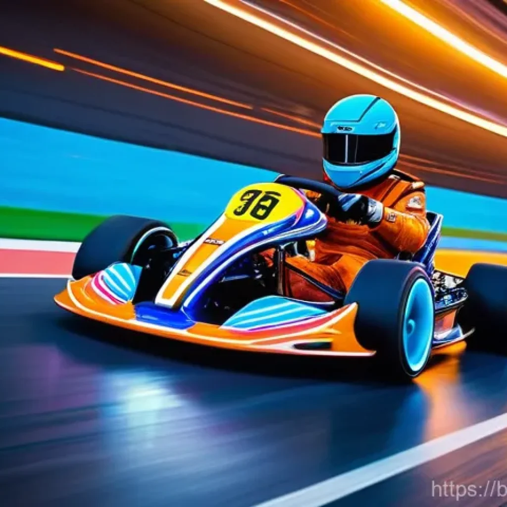 카트라이더 초보 유저의 트랙 활용 비법 - **Dynamic Drift on a Neon Track:**
    A vibrant and detailed image of a stylized racing kart, drive...