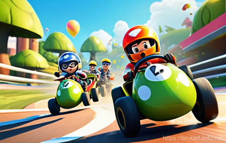 카트라이더 초보 유저의 트랙 활용 비법 - **Dynamic Drift on a Neon Track:**
    A vibrant and detailed image of a stylized racing kart, drive...