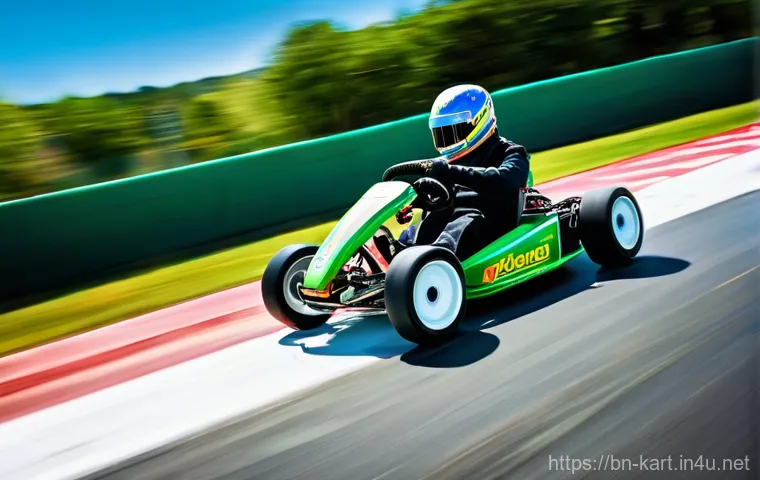카트라이더 스피드전 상위권 공략 - **Prompt:** A diverse group of four young adult kart racers (two male, two female) in brightly color...