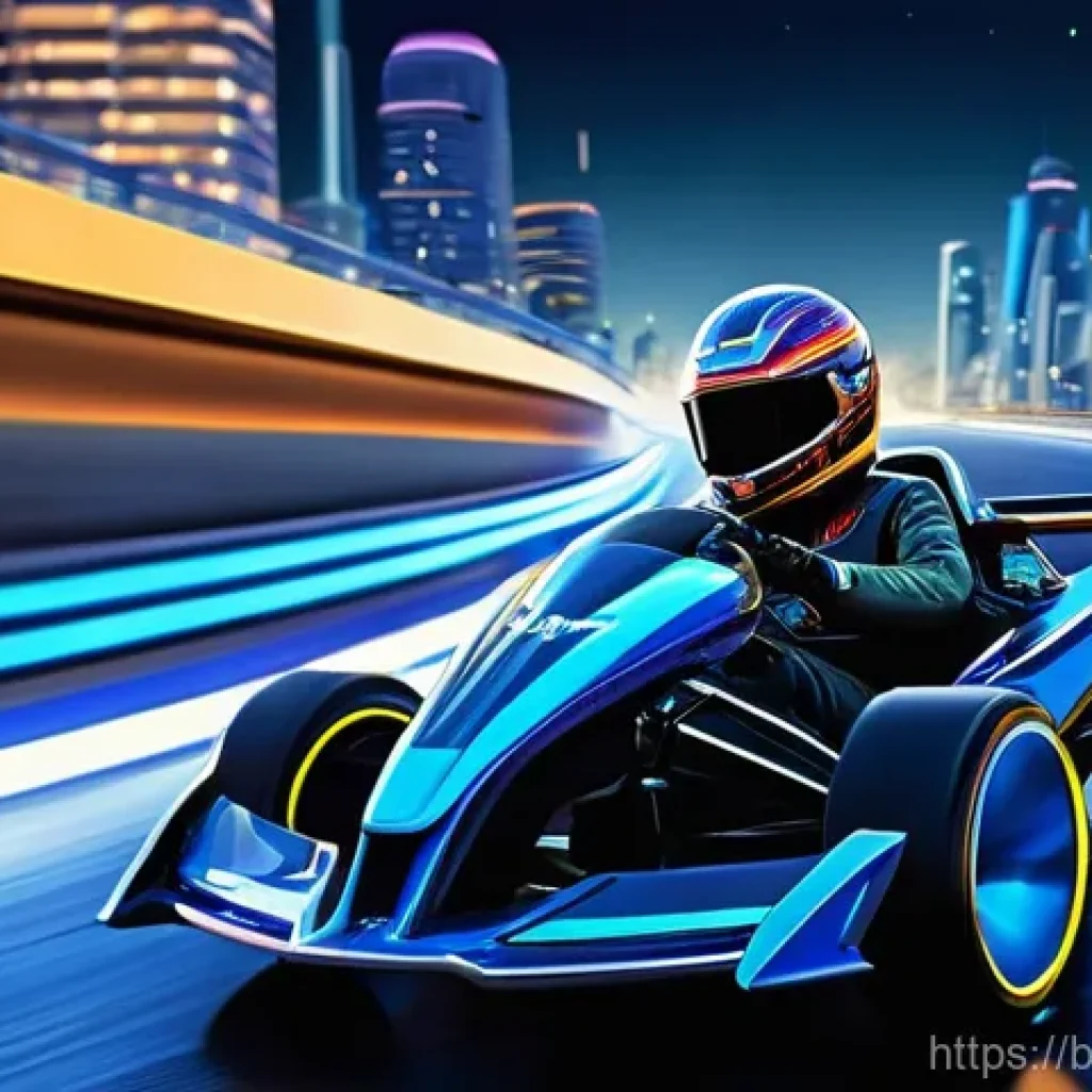 카트라이더 신규 출시 트랙 미리보기 - **Prompt 1: Starlight City Racer**
A dynamic, eye-level action shot of a vibrant KartRider chara...